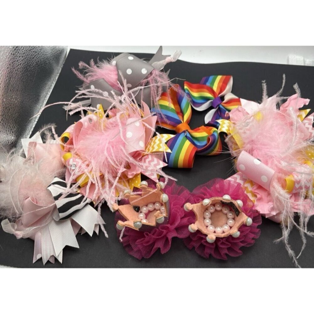 8 Medium Fancy Birthday ostrich Feather Girls Hairbows Clip In
